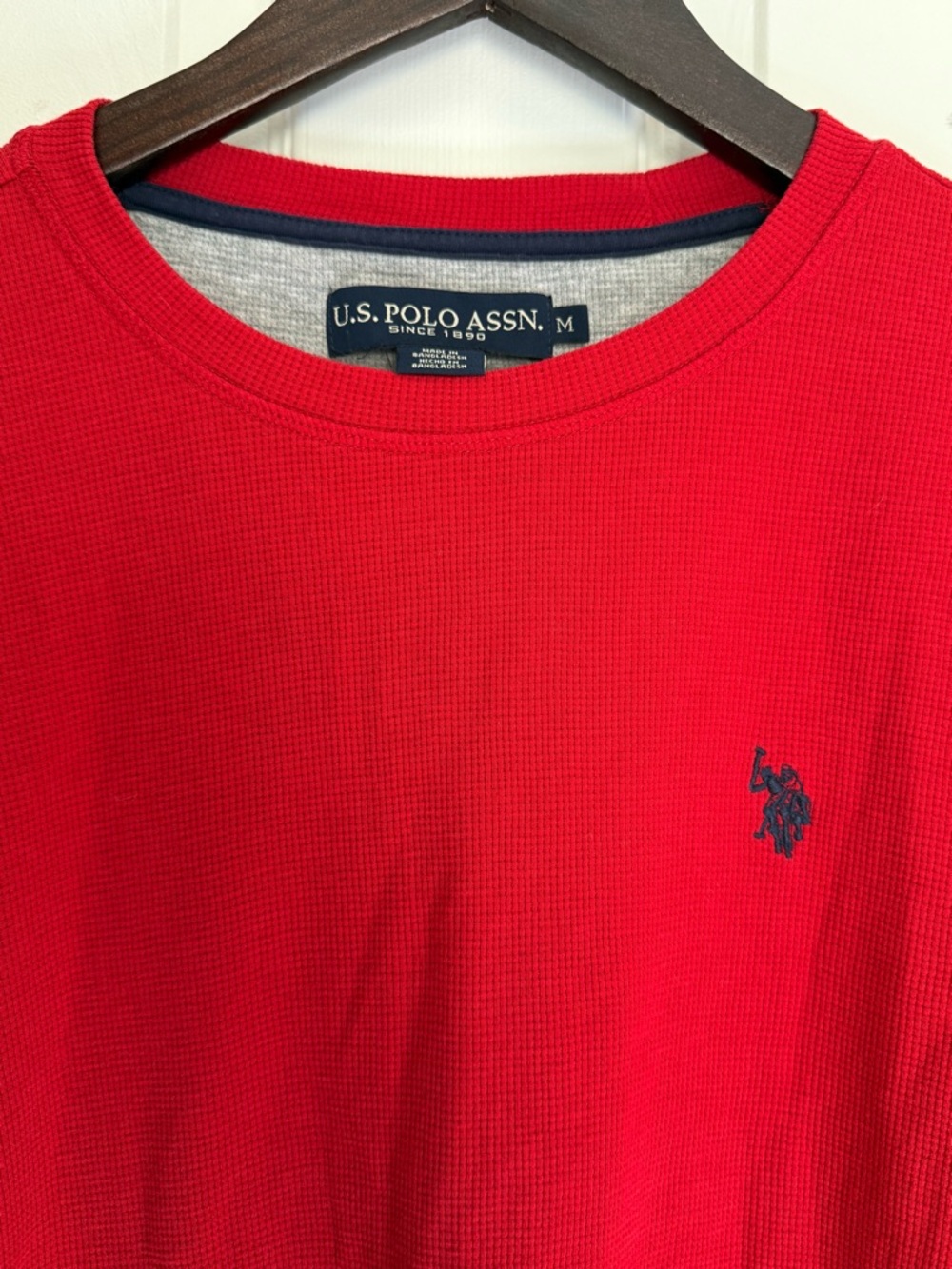 U.S. Polo Assn. Red Crewneck Thermal Knit Sweater with Navy Logo